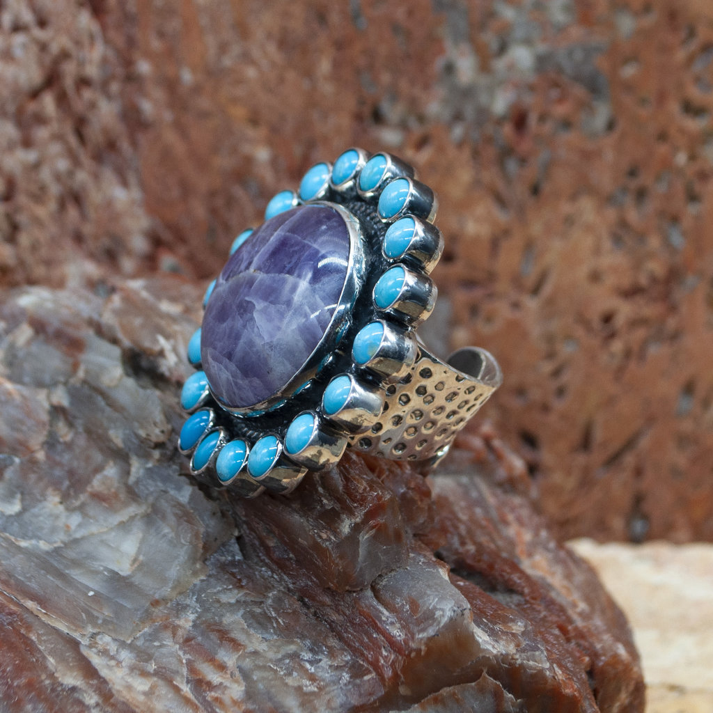 Federico Adjustable Turquoise and Amethyst Ring
