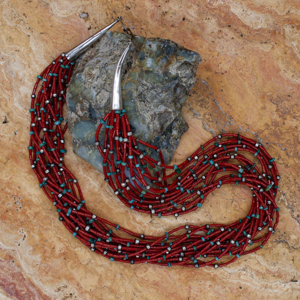 Federico Coral necklace embedded with turquoise and silver pieces