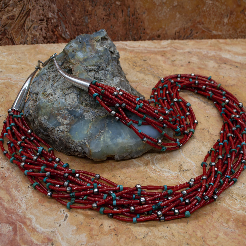 Federico Coral necklace embedded with turquoise and silver pieces