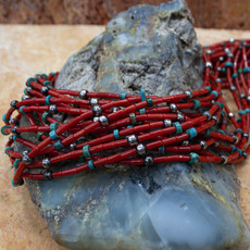 Federico 15 Strand 32" Coral/Turquoise/Silver Beads