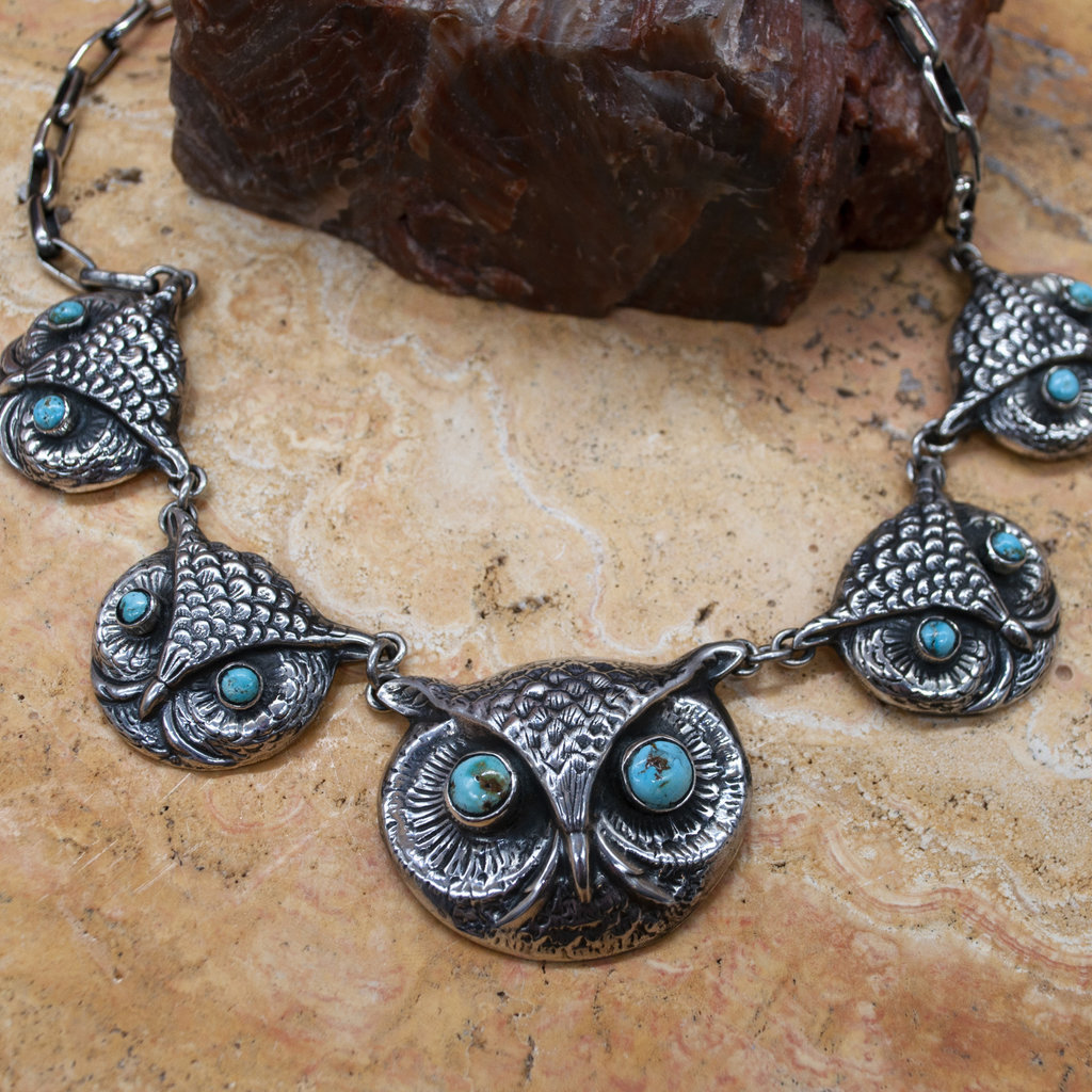 Federico Owl Necklace Embedded with Turquoise Eyes