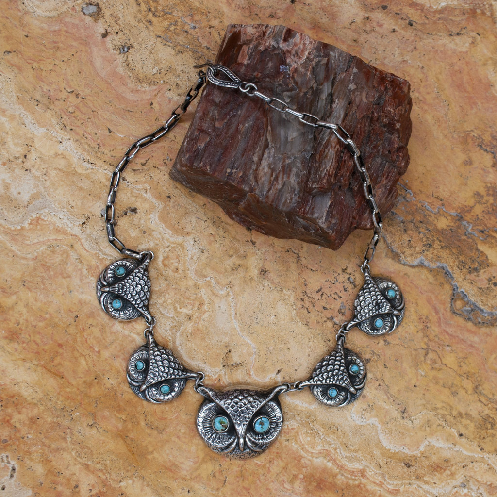 Federico Owl Necklace Embedded with Turquoise Eyes