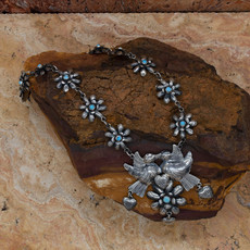20" Silver Turquoise Kahlo Doves & Flowers Necklace