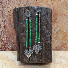 Federico Green Turquoise Waterfall Beads with Silver Heart Earrings
