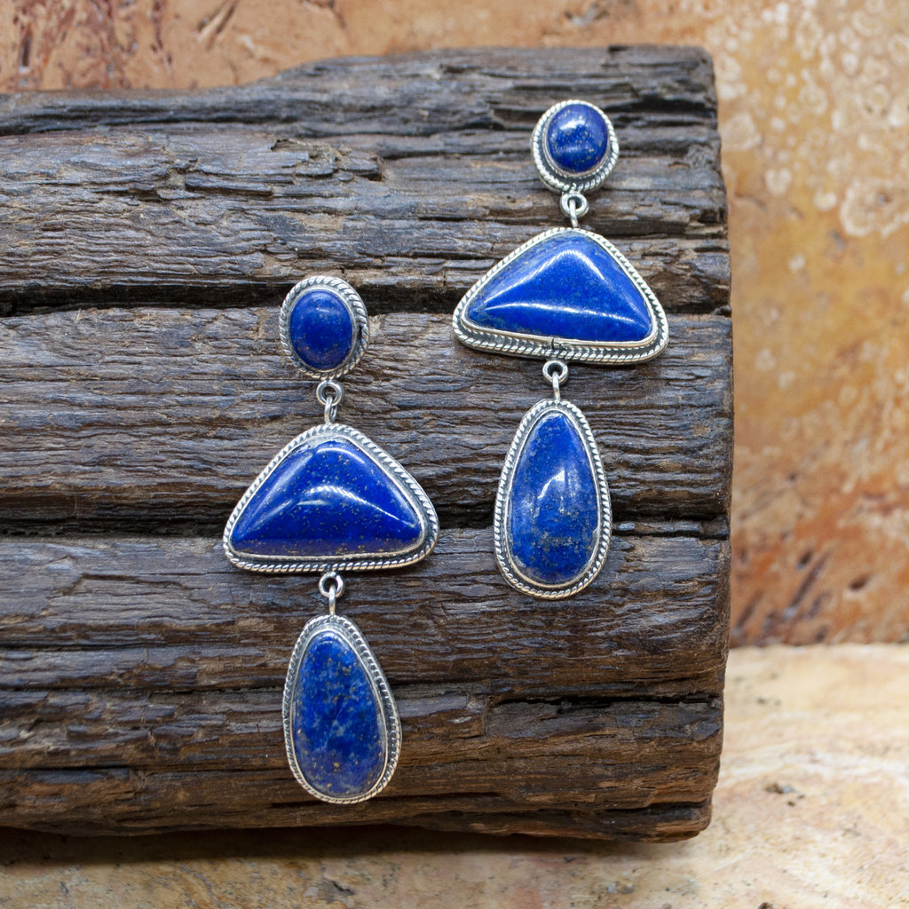 Federico 3 Stone Lapis Lazuli Earrings