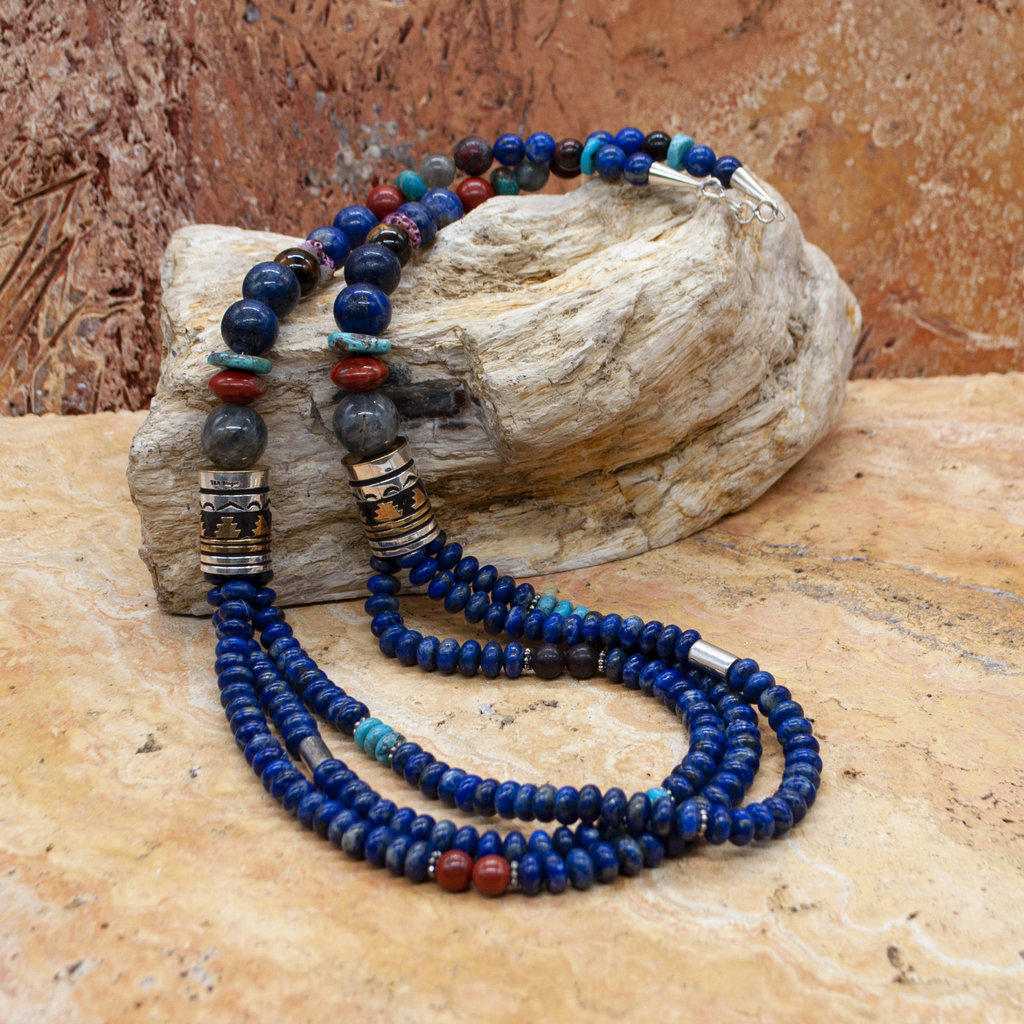 RUNNING BEAR Mary Singer Multi-Strand Beaded Necklace Lapis-31"