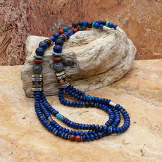 RUNNING BEAR Mary Singer Multi-Strand Beaded Necklace Lapis