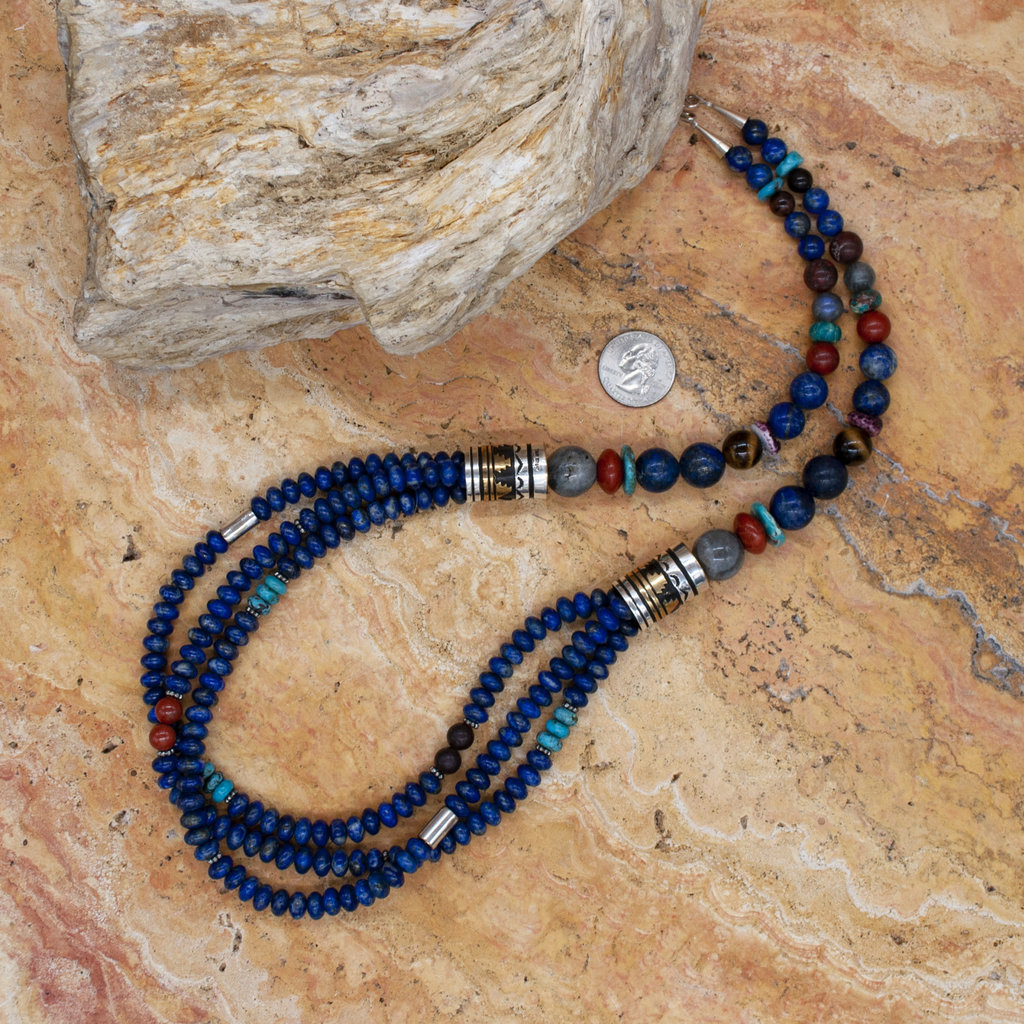 RUNNING BEAR Mary Singer Multi-Strand Beaded Necklace Lapis