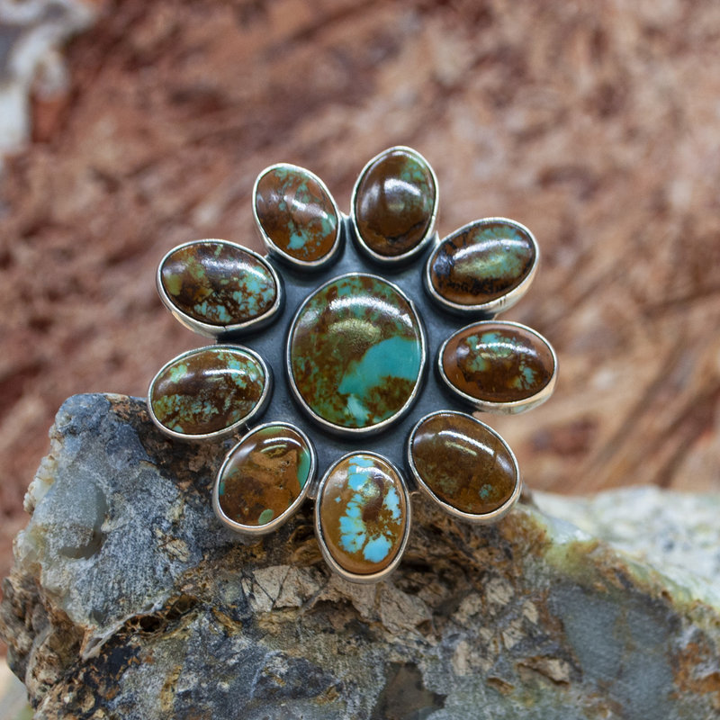 Federico Turquoise Flower Ring - adj.