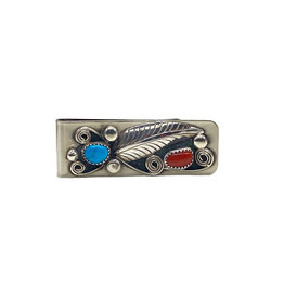 RUNNING BEAR Turquoise and Coral Money Clip