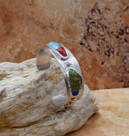 SUNWEST SILVER Turquoise Coral Lapis Cuff by Ken Kirkbride