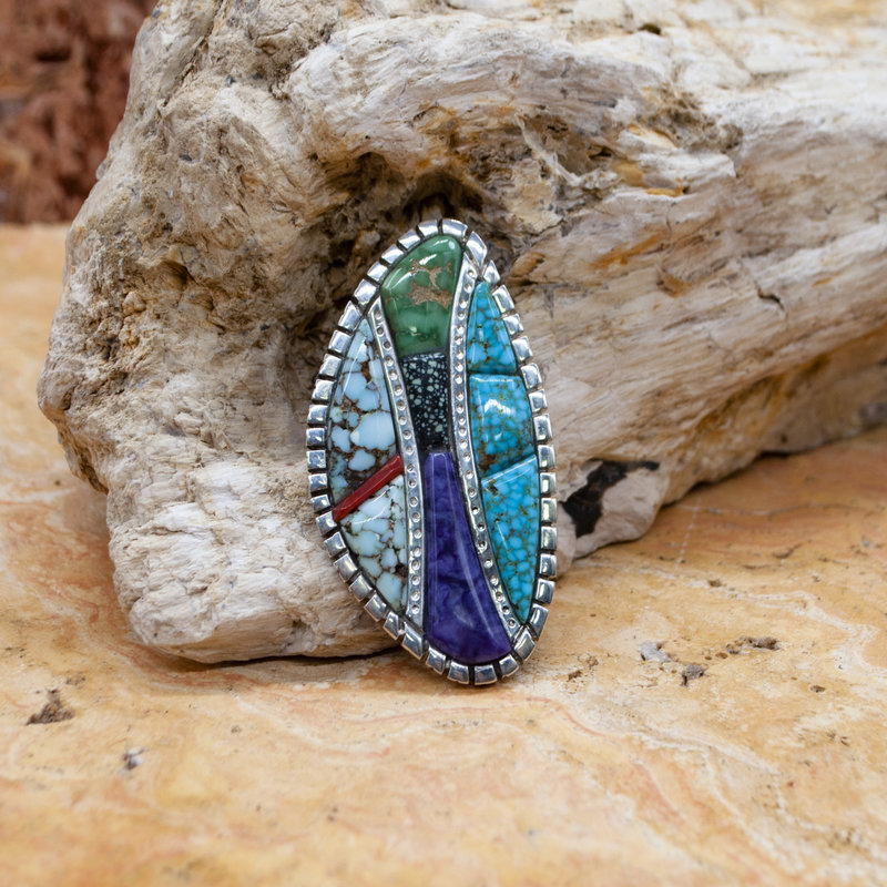 SUNWEST SILVER Turquoise Coral Sugalite Pendant by Ken Kirkbride