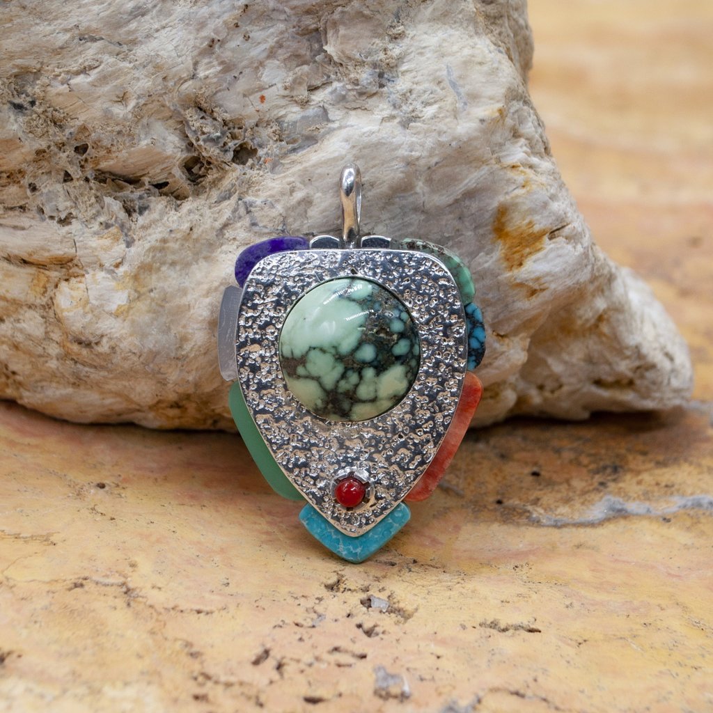 SUNWEST SILVER Multi-stone Two-sided Pendant by Ken Kirkbride