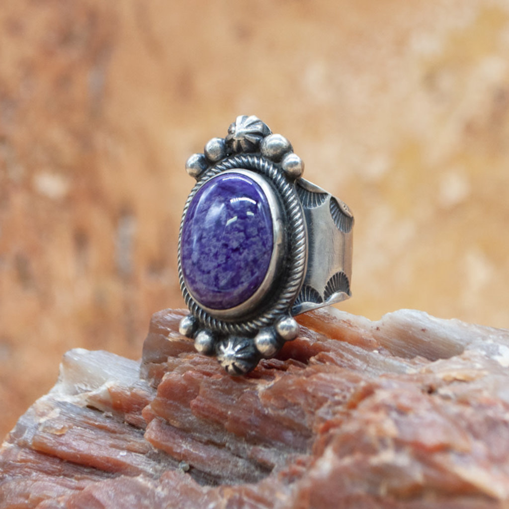 Round Sugilite and Silver Ring size 7
