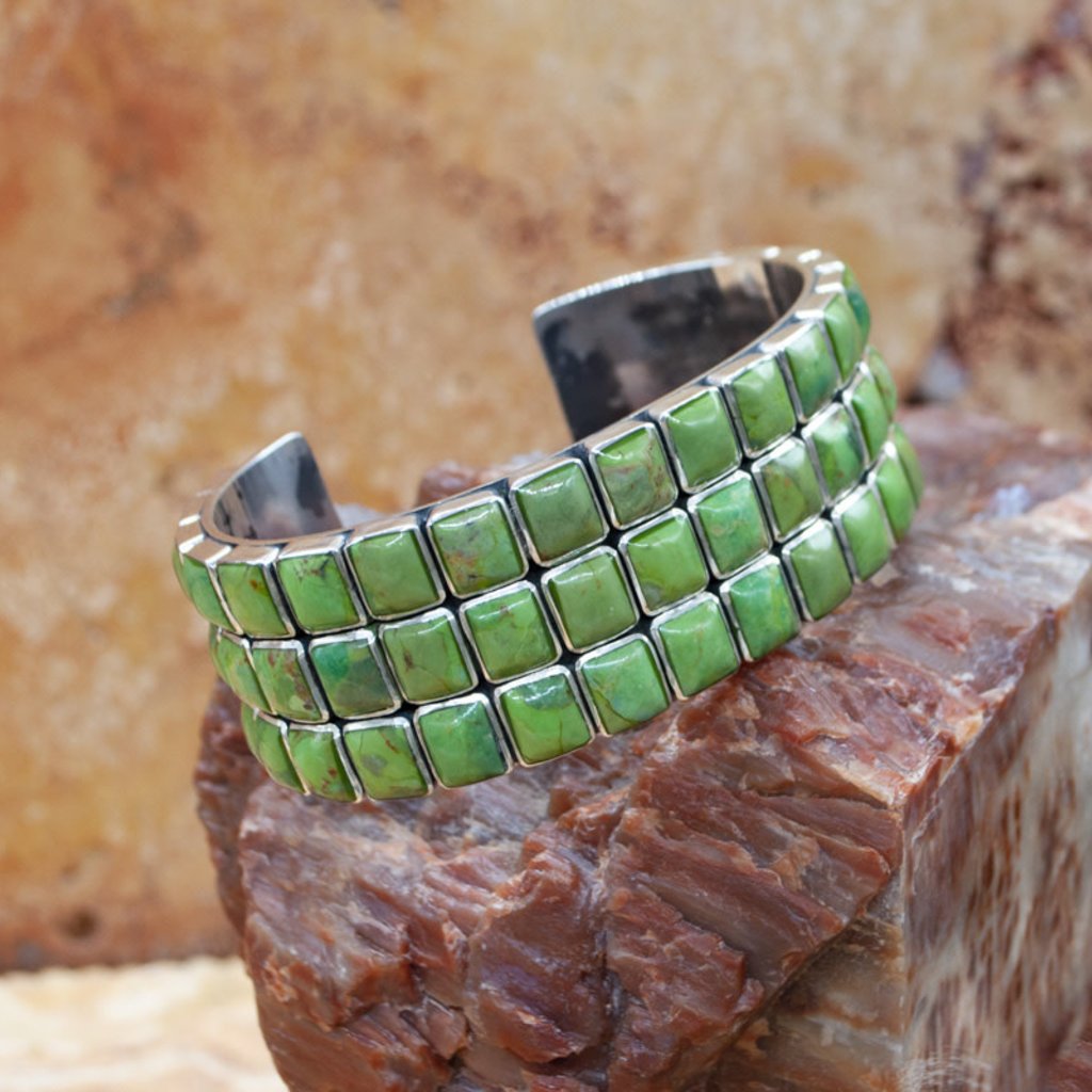 Federico 3 Row Lime Green Turquoise Cuff