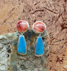 Red Spiny/Turquoise Dangle Earrings