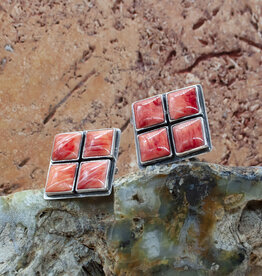 Red Spiny Oyster Four Square Clip Earrings