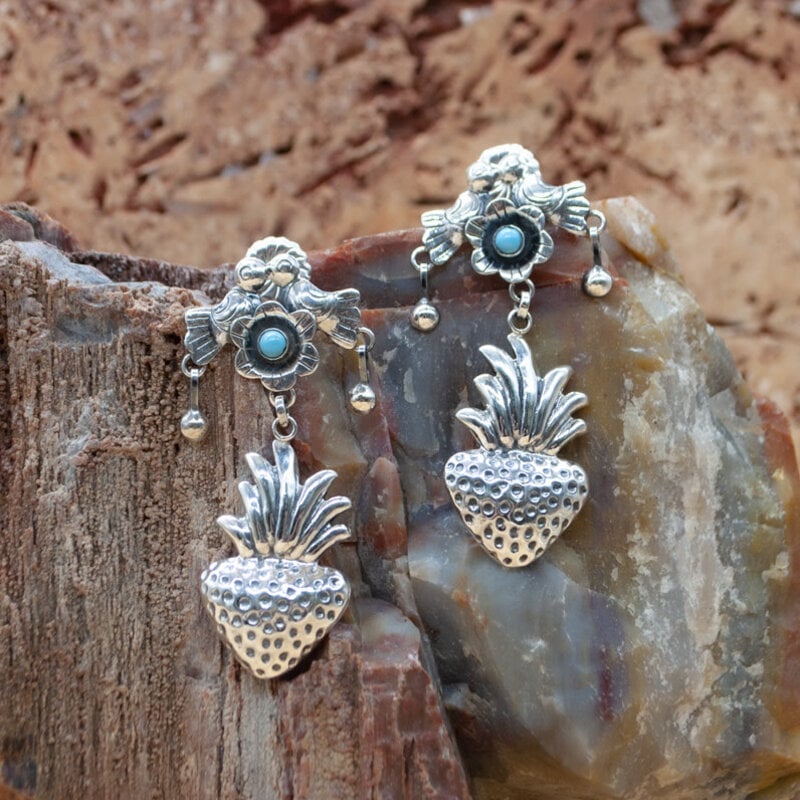 Bird/Strawberry Turquoise Earrings