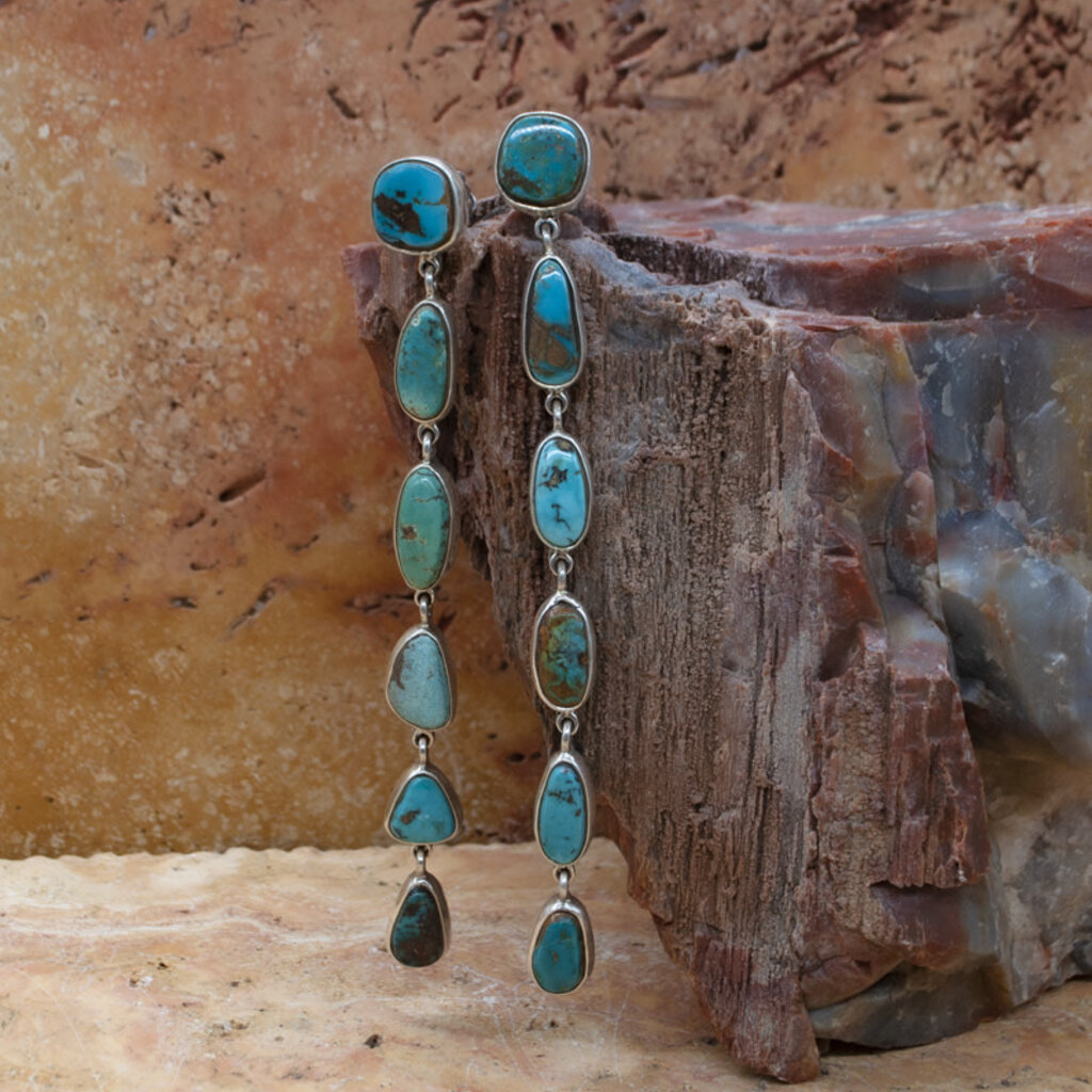 Long 6 stone Turquoise Post Earrings