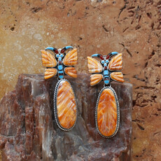 Orange Spiny Butterfly Dangle Earrings Clip
