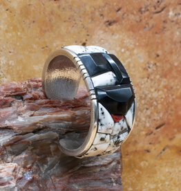 Magnesite(White Buffalo)/Jet/ Coral Cuff 6.5"