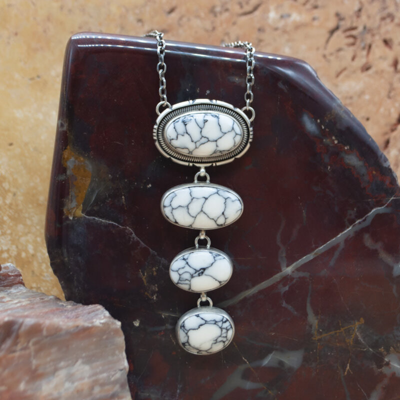 21" Four stone Magnesite (White Buffalo) Lariat Necklace