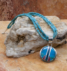 BILAGAANAS 23" Danieal Coritz  Turquoise Beads w/ Circle Turquoise & Spiny Oyster Pendant