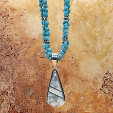 Rio Grande Wholesale Daniel Coritz MOP pendant and turquoise beads- 28"