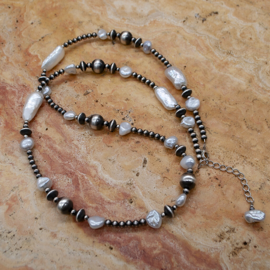 BILAGAANAS Burnished navajo pearl strand w/ freshwater pearls