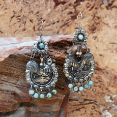 Silver Bird/Pitcher & Turquoise Bead Earrings