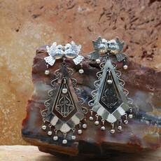 Federico Angular Silver Kahlo Earrings w/ Lovebirds