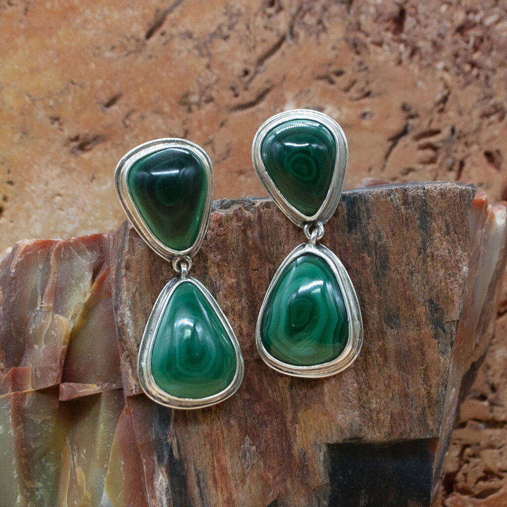 Federico Malachite 2 Stone Drop Earrings