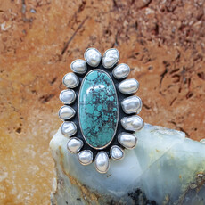 Federico Turquoise & Pearl Ring adjustable size 8.5