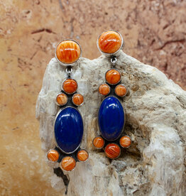 Federico Lapis and Orange Spiny Oyster Shell Post Earrings