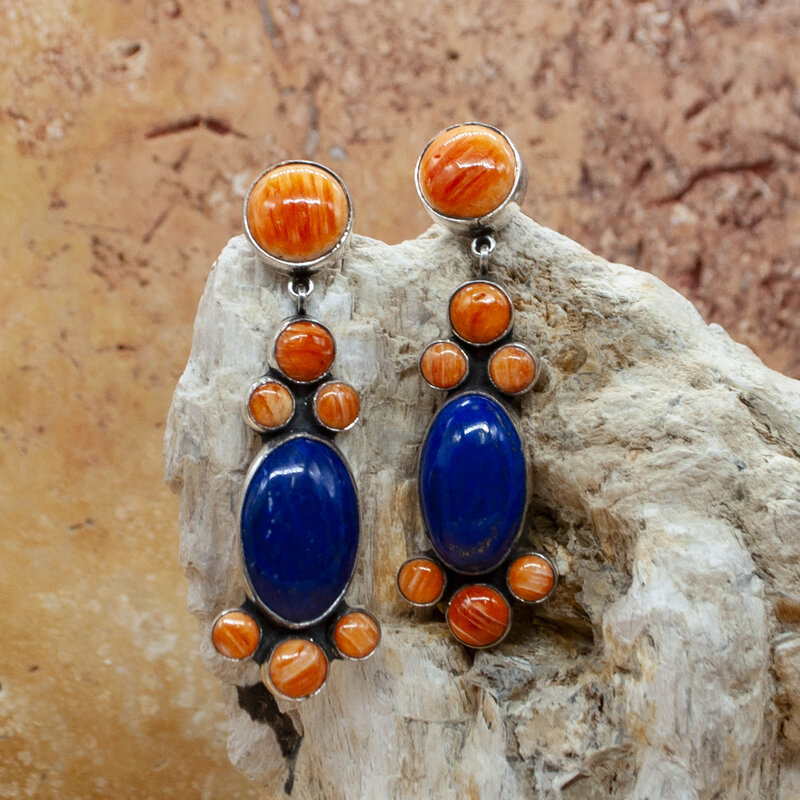 Federico Lapis and Orange Spiny Oyster Shell Post Earrings