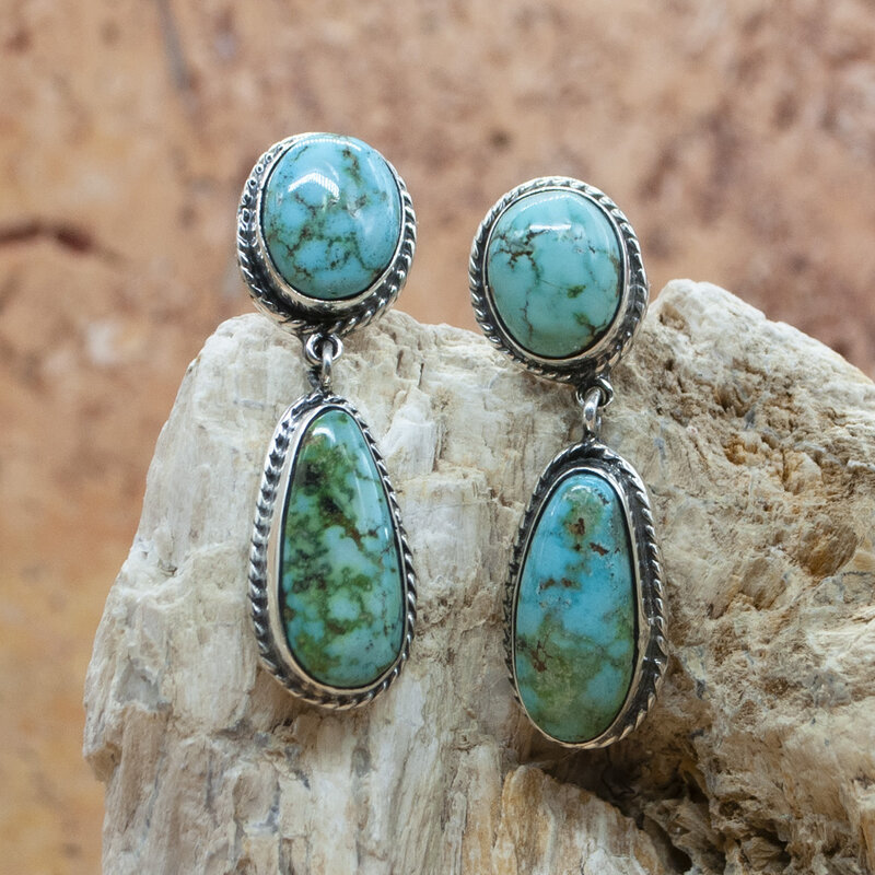 Federico Blue/Green Sonoran Turquoise 2 Stone Earrings