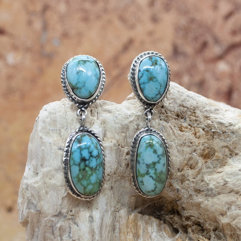 Federico Blue/Green Sonoran Turquoise 2 Stone Earrings