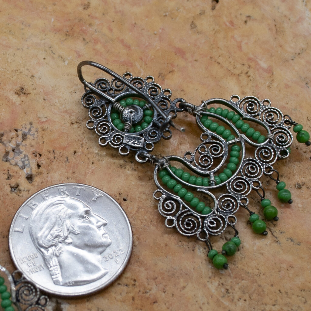 Federico Silver Lace w/ Green Turquoise Earrings