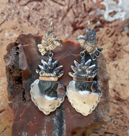Federico Shiny Silver Heart Earrings w/ Bird