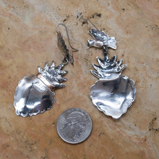 Federico Shiny Silver Heart Earrings w/ Bird