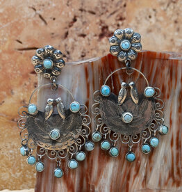 Federico Flower Post Earrings w/ Lovebirds & Turquoise