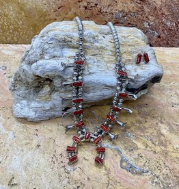 24" Navajo Coral Squash Blossom w/Earrings