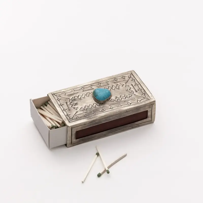 Stamped Cover Matchbox with Turquoise