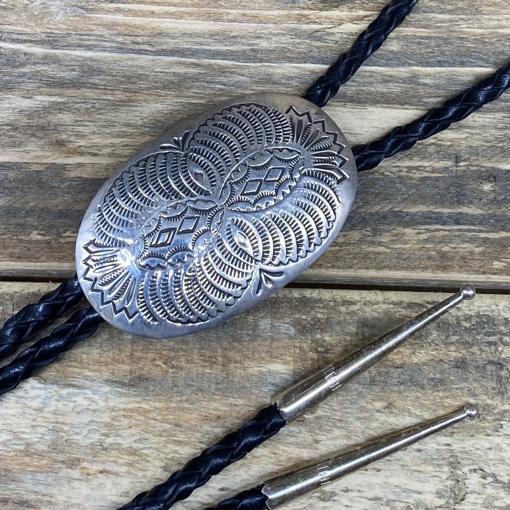 RUNNING BEAR Oval Silver Bolo by Shirley Skeets, Navajo