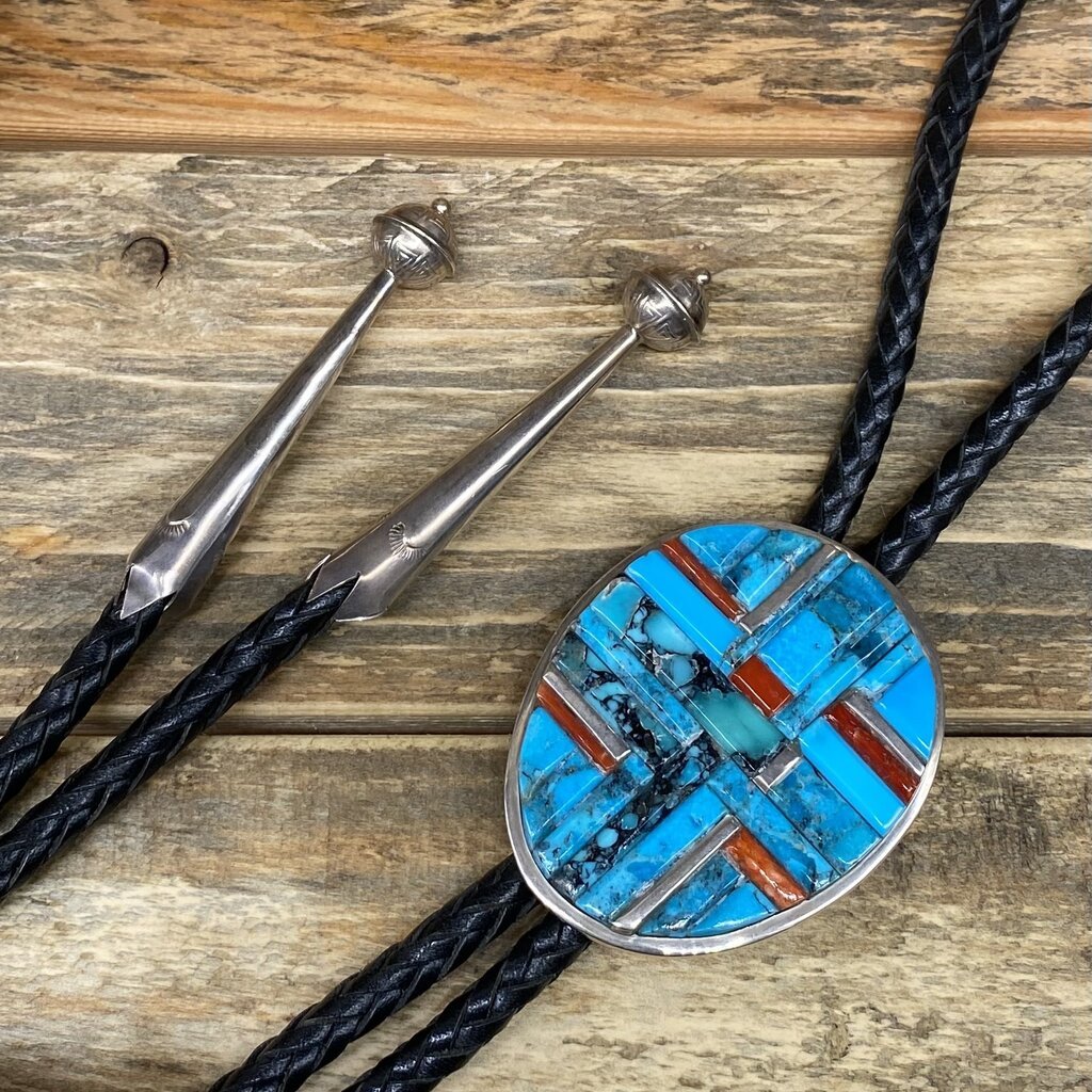 Cobbled Inlay Turquoise & Coral Bolo