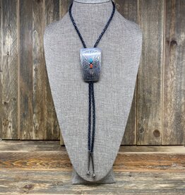 Silver Bolo w/ Coral & Turquoise