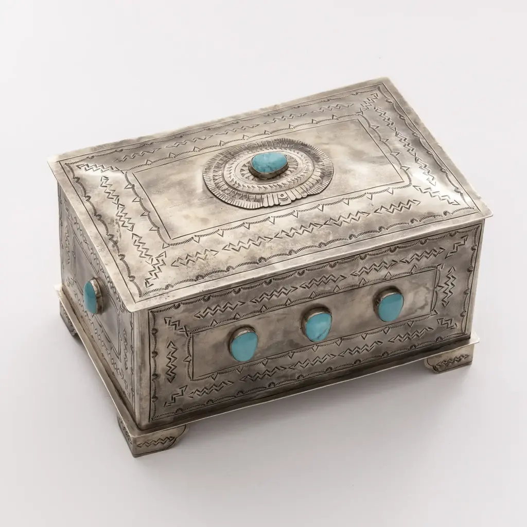 9 Stone German Silver and Turquoise Box