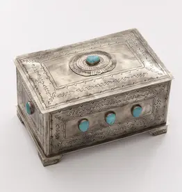 9 Stone German Silver and Turquoise Box