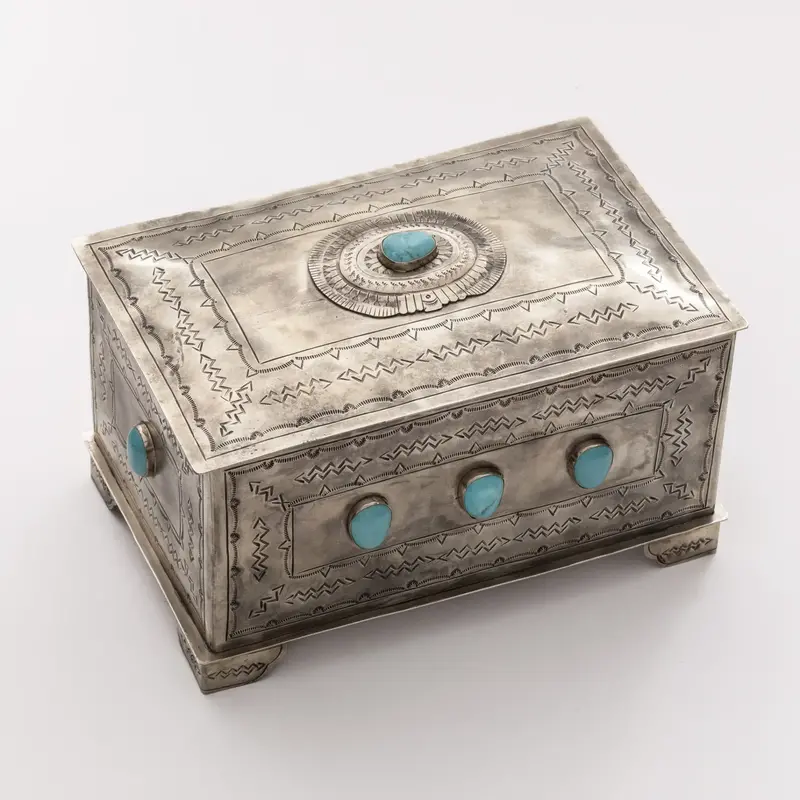 9 Stone German Silver and Turquoise Box