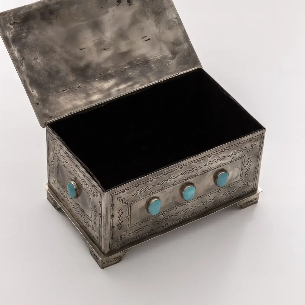 9 Stone German Silver and Turquoise Box